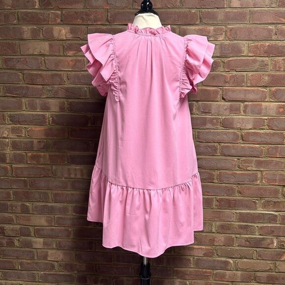 Entro Women’s Pink Ruffle Sleeve Dress Size Large NEW - Picture 5 of 8